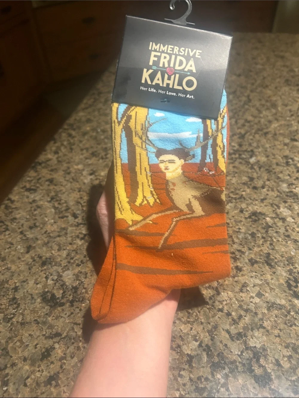 Immersive Frida Kahlo Orange Artistic Crew Socks